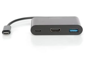 Digitus DA-70855 HDMI / USB Adapter [1x USB-C stekker - 1x HDMI-bus, USB 3.2 Gen 1 bus A (USB 3.0), USB-C bus] Zwart 15.00 cm