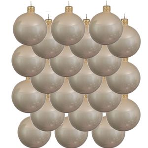 18x Glazen kerstballen glans licht parel/champagne 8 cm kerstboom versiering/decoratie   -