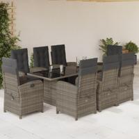 9-delige Tuinset met kussens poly rattan grijs