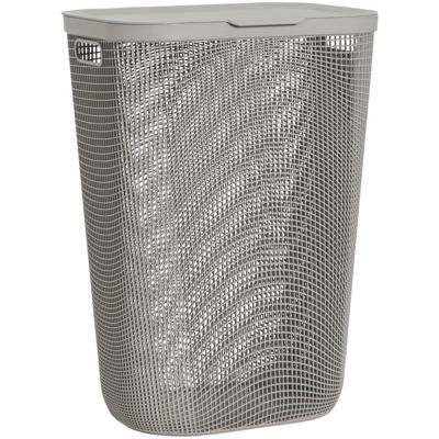Leen Bakker - Wasmand Met Deksel Mesh - 55L - Polypropyleen - Taupe - 34x42x60.5 Cm