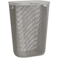 Leen Bakker - Wasmand Met Deksel Mesh - 55L - Polypropyleen - Taupe - 34x42x60.5 Cm