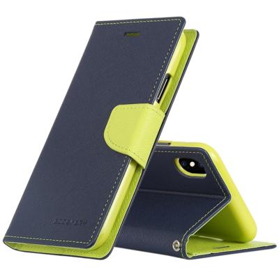 KWIK GOOSPERY FANCY dagboek horizontale Flip lederen case voor iPhone XS/X met houder & kaartsleuven & portemonnee (donkerblauw)