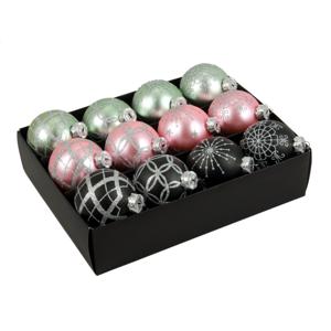 Kerstballen - gedecoreerd -12x st - mintgroen-lichtroze-bruin - D7,5 cm - glas - luxe