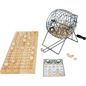Bingospel hout/metaal 1-75 met bingomolen en 24 bingokaarten   -
