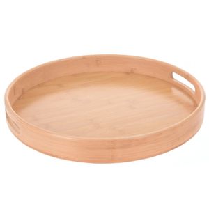 Ronde bamboe houten dienblad met handvaten 40 cm