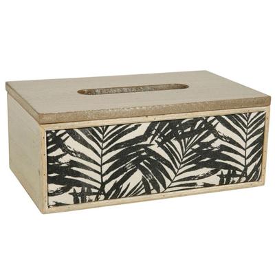 Tissuedoos/zakdoekjes box Floral - zwart/naturel - Bamboe hout - 24 x 14 x 9 cm
