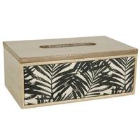 Tissuedoos/zakdoekjes box Floral - zwart/naturel - Bamboe hout - 24 x 14 x 9 cm