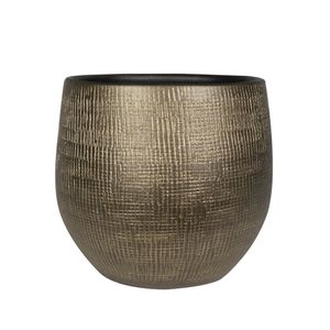 Plantenpot/bloempot in een strakke Modern design look metal goud Dia 36 cm en Hoogte 32 cm