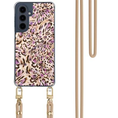 Samsung Galaxy A16 hoesje met beige koord - Luipaard lila