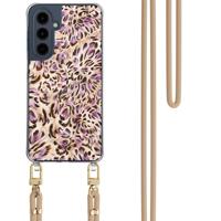 Samsung Galaxy A16 hoesje met beige koord - Luipaard lila