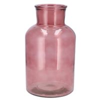 Bloemenvaas melkbus fles model - helder gekleurd glas - oudroze - D17 x H30 cm - thumbnail