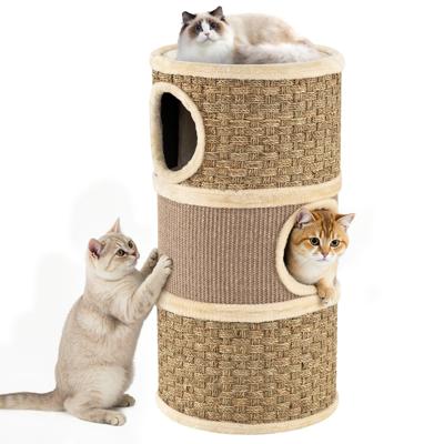 36 x 36 x 70 cm Krabpaal met 3 Verdiepingen 70 cm Hoge Kattenkroep met Sisal Krabplank Knusse Slaapplaats Tonvormige Kattentoren