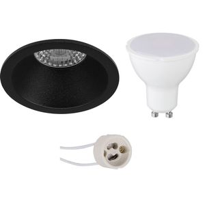 LED Spot Set - Pragmi Pollon Pro - GU10 Fitting - Dimbaar - Inbouw Rond - Mat Zwart - 6W - Natuurlijk Wit 4200K - Verdiept - Ø82mm