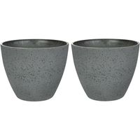 Bloempot/plantenpot - 2x - buiten - antraciet - D13 en H12 cm - kunststof/steenmix