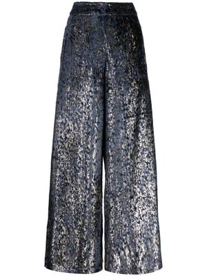 Biyan pantalon palazzo en jacquard - Bleu
