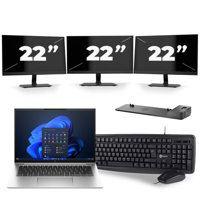 HP EliteBook 840 G9 - Intel Core i5-12e Generatie - 14 inch - 8GB RAM - 256GB SSD - Windows 11 + 3x 22 inch Monitor