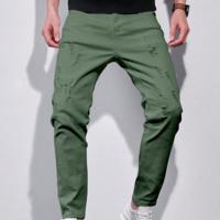 Bon&Bon Men's Ripped Skinny Jeans | Dark Wash Slim Fit Denim Army Green / M