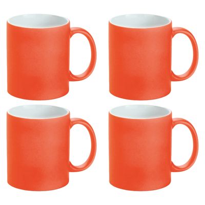 Luxe krijt koffiemok/beker - 4x - oranje - keramiek - met krijt te beschrijven - 350 ml - Eigen naam