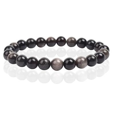 Natuursteen Armband met 8mm Kralen Memphis - Silver Obsidian
