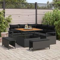 Tuinbankenset met kussen 8 pcs Zwart poly rattan