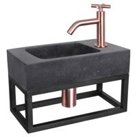 Differnz fonteinset bombai black - natuursteen - kraan kruis - met handdoekrek - 40 x 22 x 9 cm - rood koper