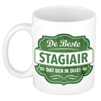 De beste stagiair tekst - koffiemok - cadeau beker - wit - groen embleem - 300 ml - keramiek