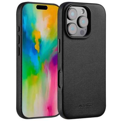AccezzMagSafe Leather Backcover voor iPhone 16 Pro Telefoonhoesje Zwart