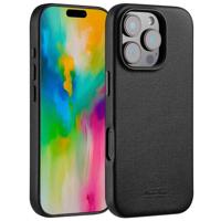 Accezz MagSafe Leather Backcover voor iPhone 16 Pro Telefoonhoesje Zwart
