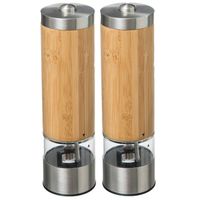 Set van 2x stuks electrische peper/zoutmolens bamboe beige 20 cm - Peper en zoutstel - thumbnail