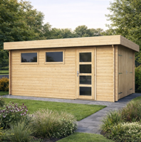 Tuindeco Marketta garage 380x536 cm 44 mm vuren blank- Plat dak- Onbehandeld vurenhout- Tuindeco