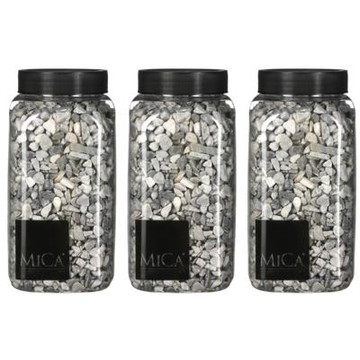 Mica Decorations decoratie steentjes - 3x - grijs - 1 kilo - 650ml - hobby steentjes