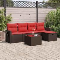 6-delige Loungeset met kussens poly rattan bruin