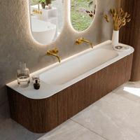 Badmeubel Mondiaz Kurve | 170 cm | Meubelkleur Walnut | Wastafelkleur Talc | Midden spoelbak | Zonder kraangaten