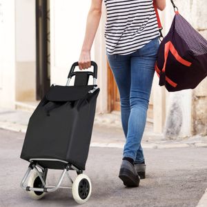 Boodschappenwagen Trolley Winkelwagentje Shopping Trolley met Wielen Inklapbaar tot 35 kg Zwart