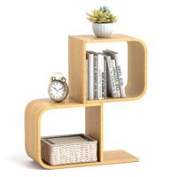 Boekenkast S-vormig Staand Rek van Bamboe met 2 Niveaus Kantoorrek Decoratief Rek voor Woonkamer Werkkamer Thuiskantoor