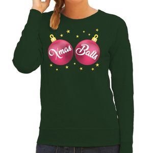 Groene kersttrui / kerstkleding met roze Xmas Balls voor dames 2XL (44)  -