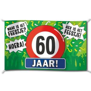 60 jaar feestversiering vlag - 100 x 150 cm - polyester - verjaardag feestartikelen