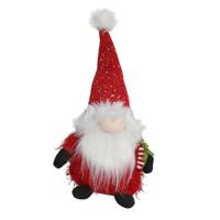 Pluche kerst gnome - kerstman - H36 cm - decoratie pop - rood - thumbnail