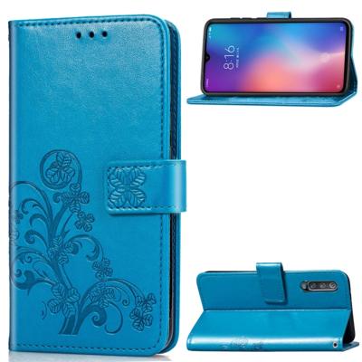 Lucky Clover ingedrukt bloemen patroon lederen draagtas voor Xiaomi mi 9 met houder & kaartsleuven & portemonnee & hand strap (blauw)