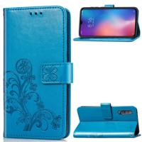 Lucky Clover ingedrukt bloemen patroon lederen draagtas voor Xiaomi mi 9 met houder & kaartsleuven & portemonnee & hand strap (blauw)
