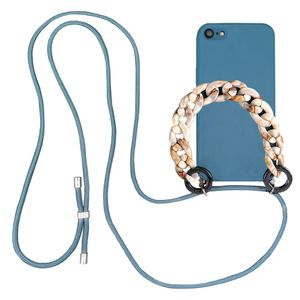 Høyde - iPhone SE (2022 / 2020) / 8 / 7 / 6(s) - Telefoonhoes met koord + Kralenketting - Blauw
