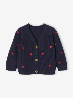 Babyvestje met borduursel en V-hals van Engels ribbreisel marineblauw