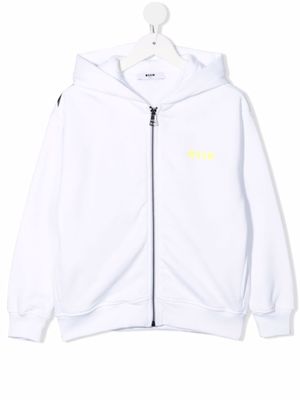 MSGM Kids hoodie zippé à logo imprimé - Blanc