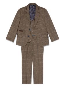 HOUSE OF CAVANI KIDS single-breasted checked three-piece suit - Marron