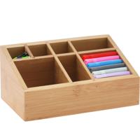 Pennenbak bureau organizer - bamboe hout - 17 x 10 x 8 cm - 7-vaks - thumbnail