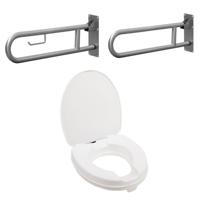 JNF set J5 toiletbeugels RVS opklapbaar 800mm met wc verhoger met deksel 150mm