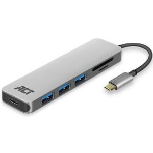 ACT USB-C Hub met USB-A, Kaartlezer, USB-C female met PD Pass-Through poort 55W