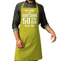 Cadeau schort voor heren - awesome 50 year - groen - keukenschort - verjaardag - 50 jaar - thumbnail
