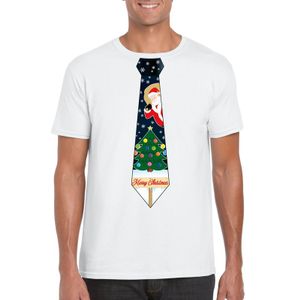 Fout kerst t-shirt wit met kerstboom stropdas voor heren