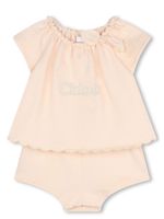 Chloé Kids ensemble short-blouse à logo brodé - Tons neutres - thumbnail